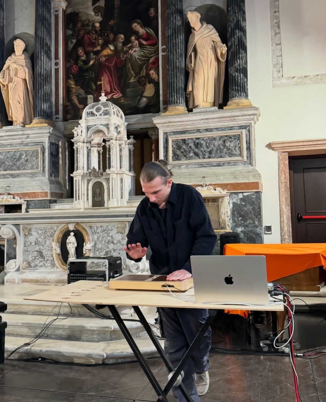 Surface played by a performer in a
              live electronics performance.